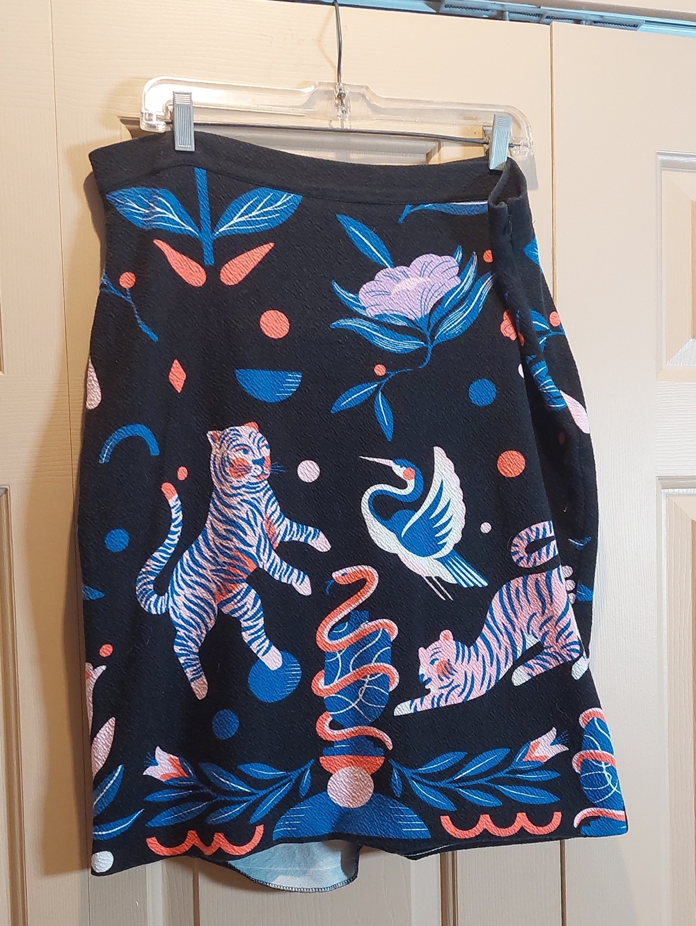 Anthropologie Black Skirt with Blue, Pink & Coral Animal Print